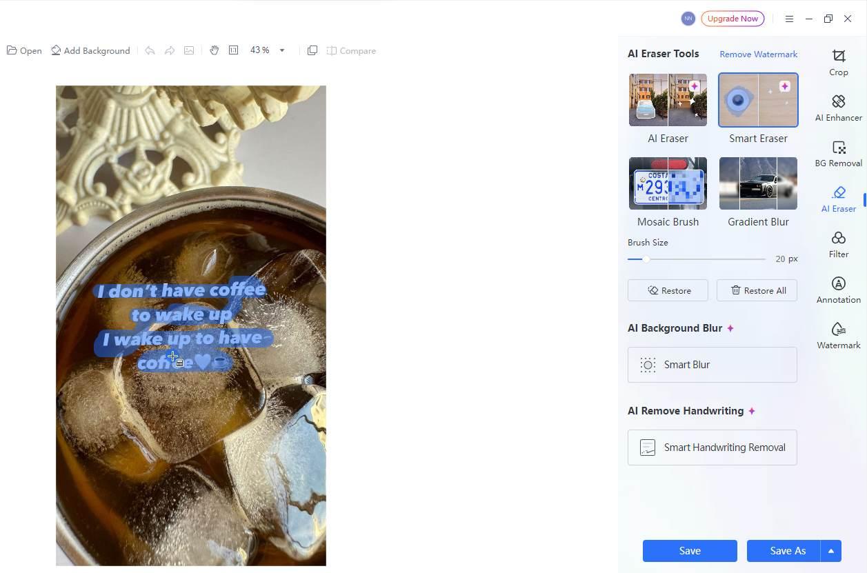 Destaque o texto na WPS Fotos com a Borracha Inteligente