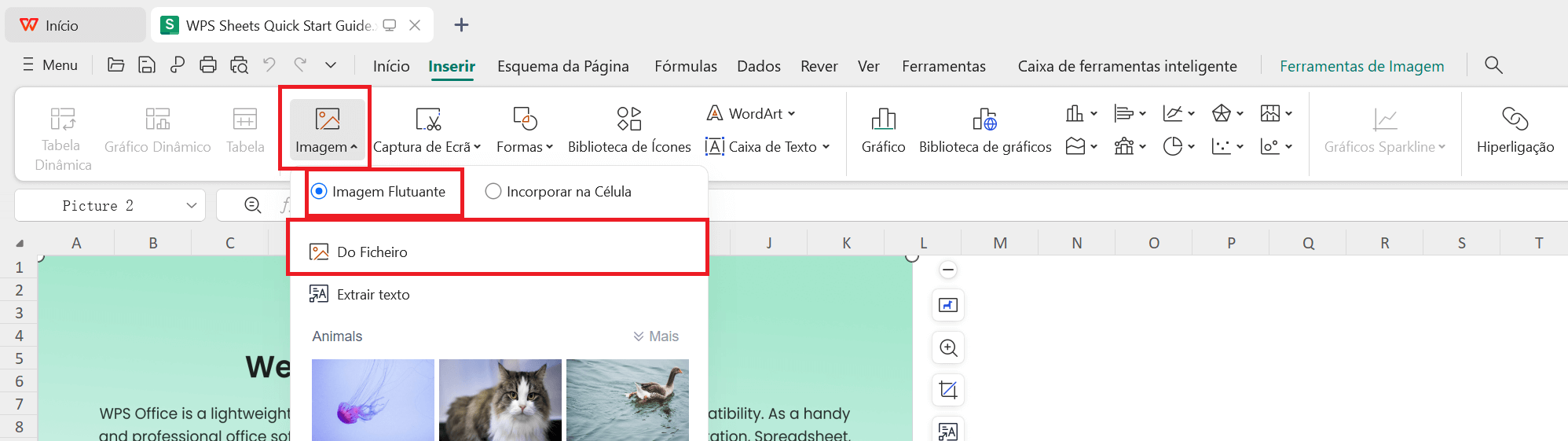 Inserir imagem no WPS Spreadsheet