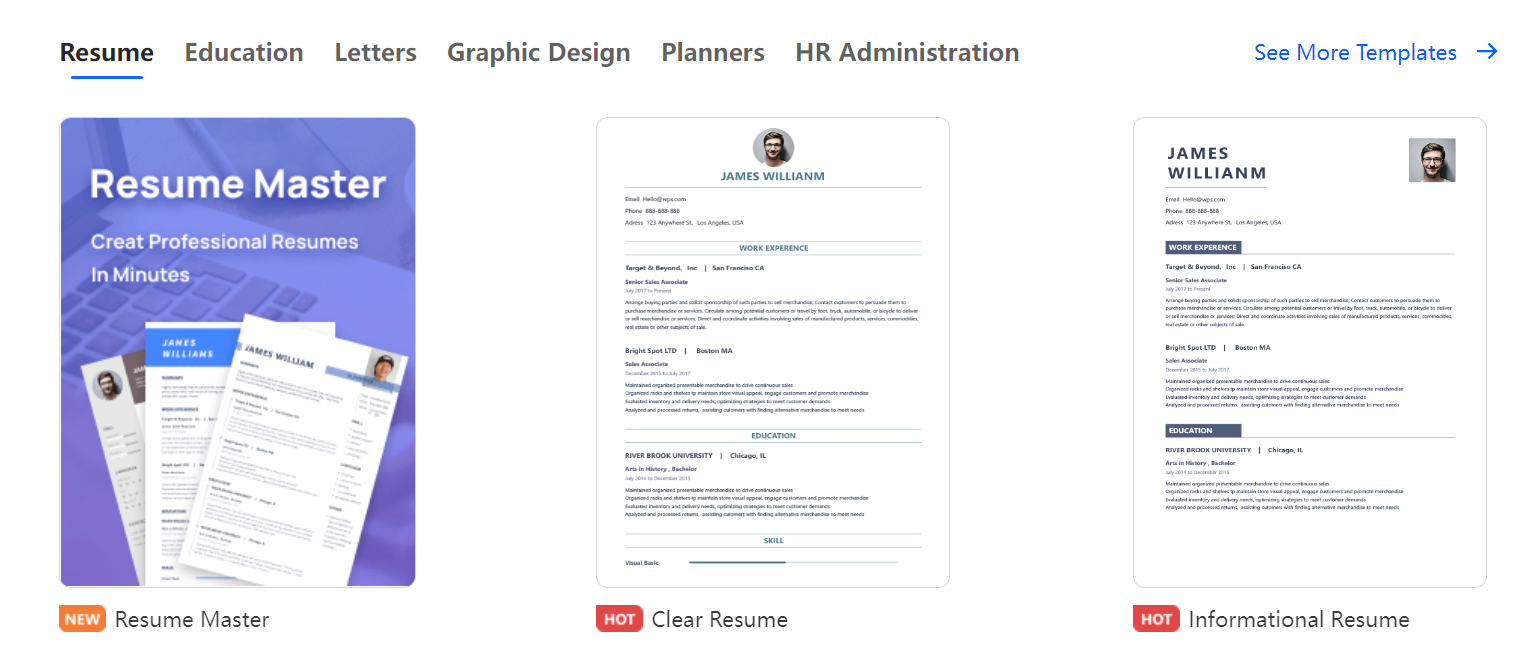 modelos de currículo no WPS