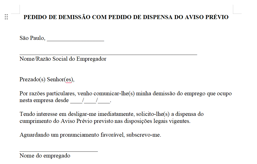 Modelos de carta de demissão - Word e PDF [Para Editar e Imprimir Grátis]