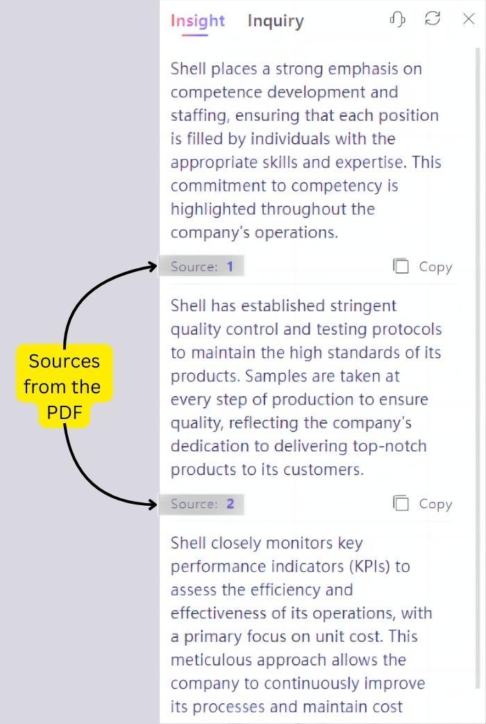 Obtenha insights do seu PDF com fontes para revisões mais rápidas