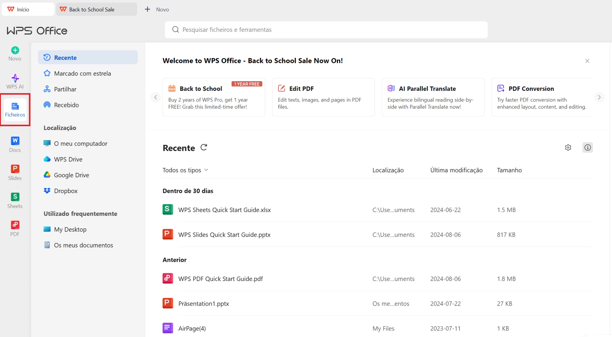 Abrir arquivo no WPS Office