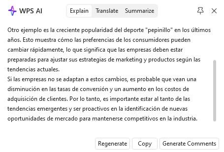 Resultados de WPS AI Writer
