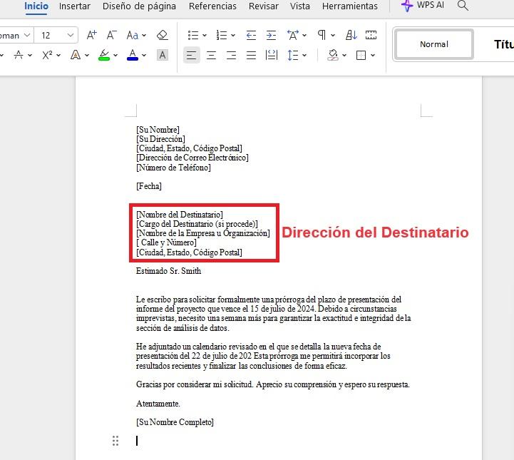La parte de la dirección del destinatario