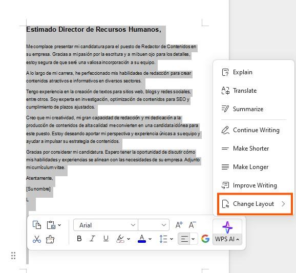 Cambiar diseño con WPS AI