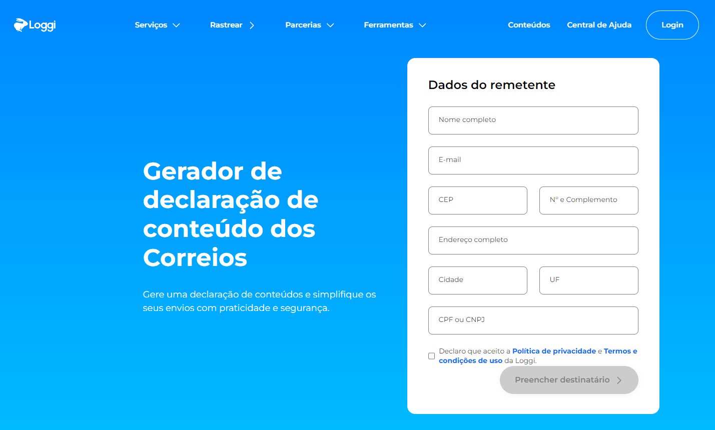 Gerador de declaração de conteúdo