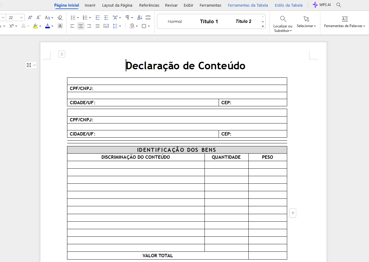 criando sua declaração de conteúdo