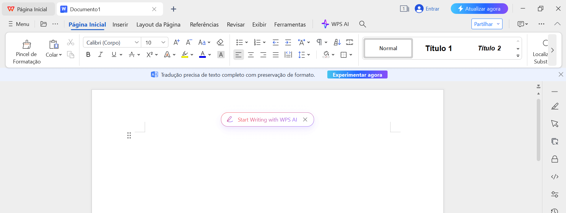 interface do WPS Writer