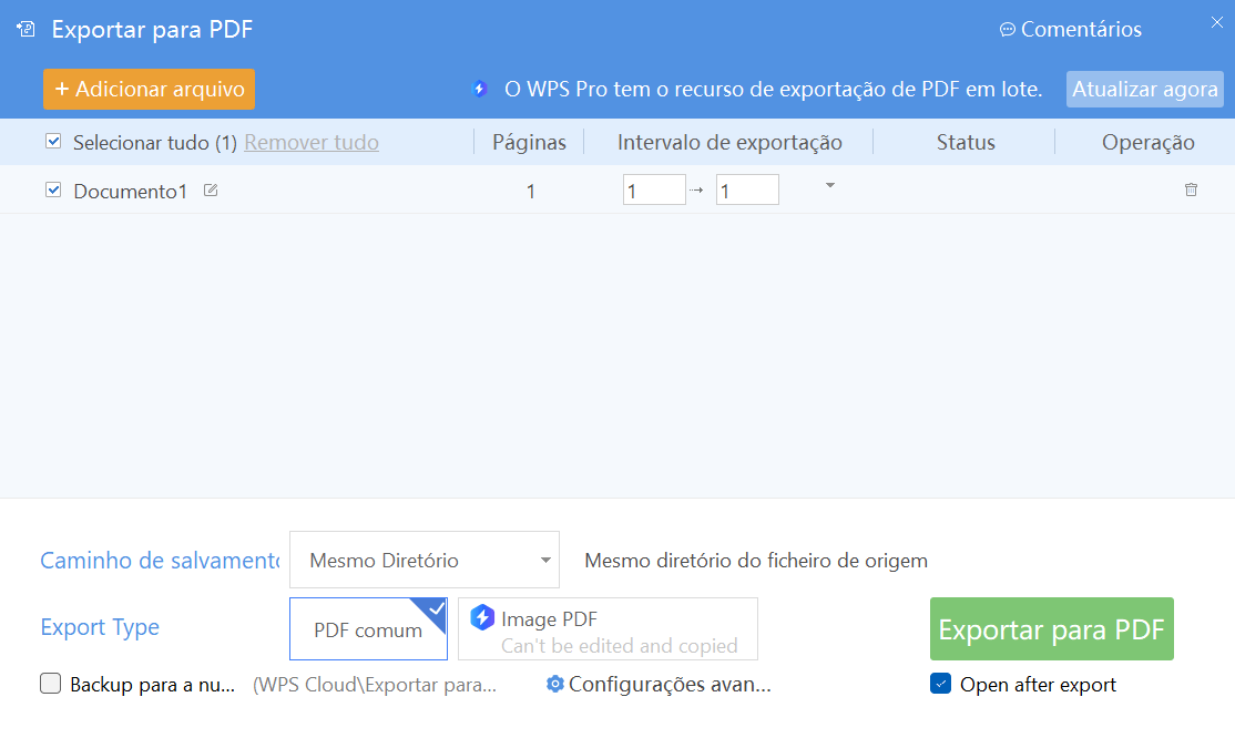 exportando para PDF no WPS Office