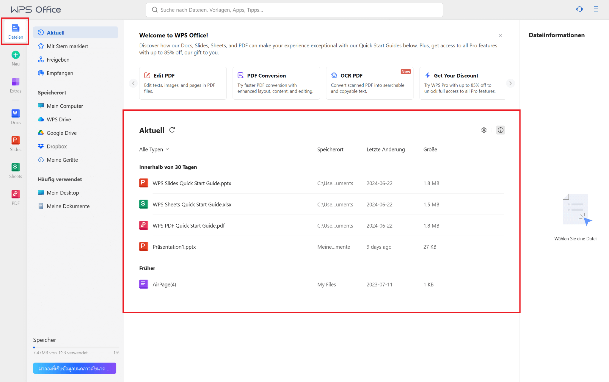 WPS Office Datei öffnen