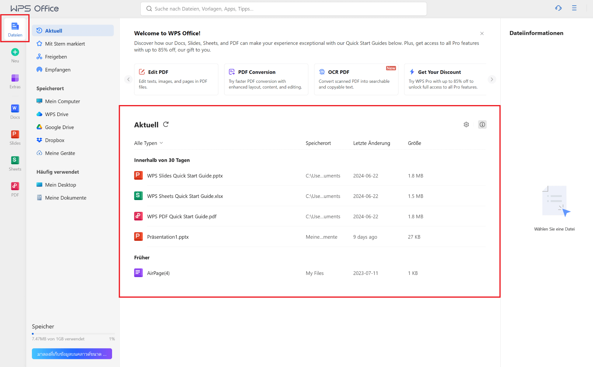 WPS Office Datei öffnen