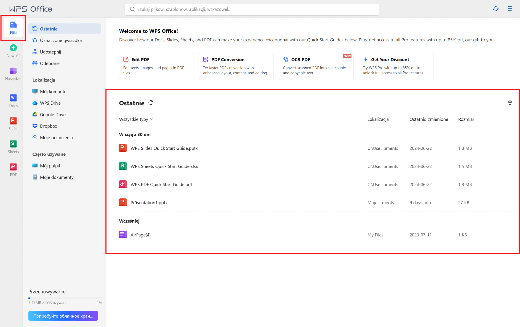 Otwieranie pliku WPS Office