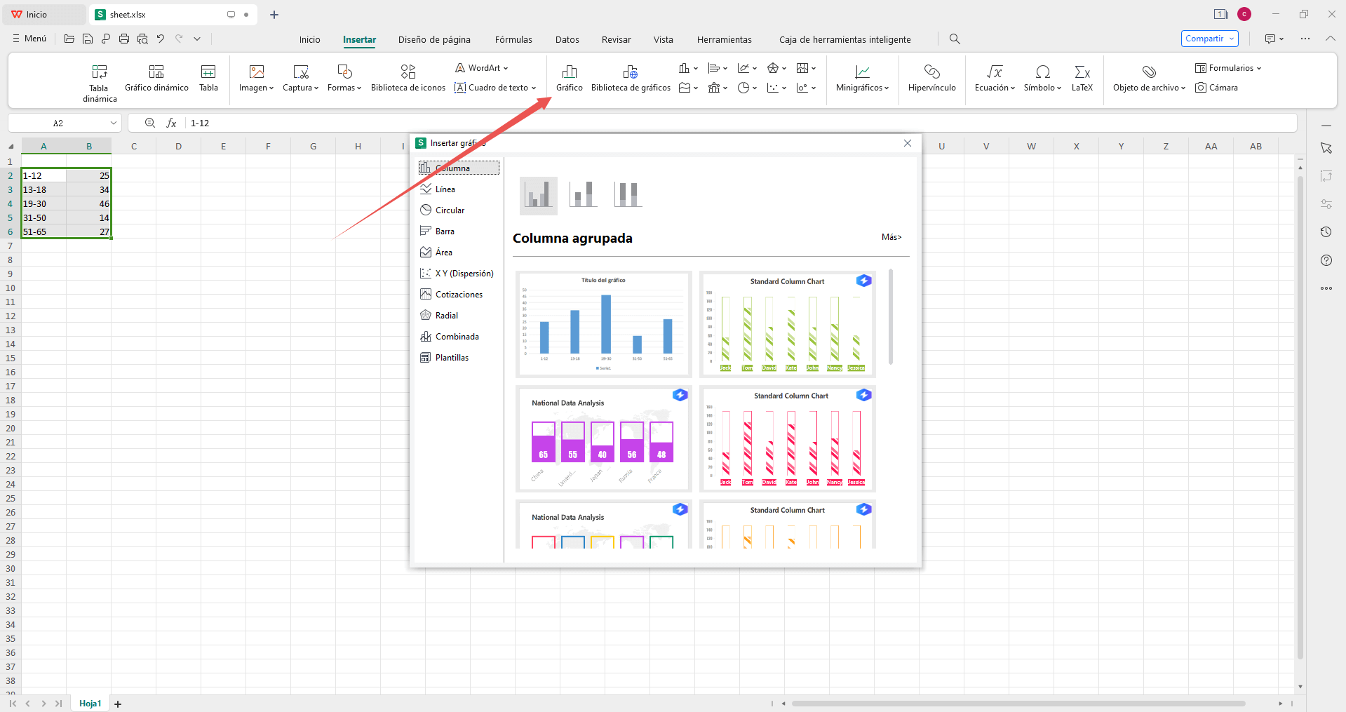Crear histogramas en WPS Office.