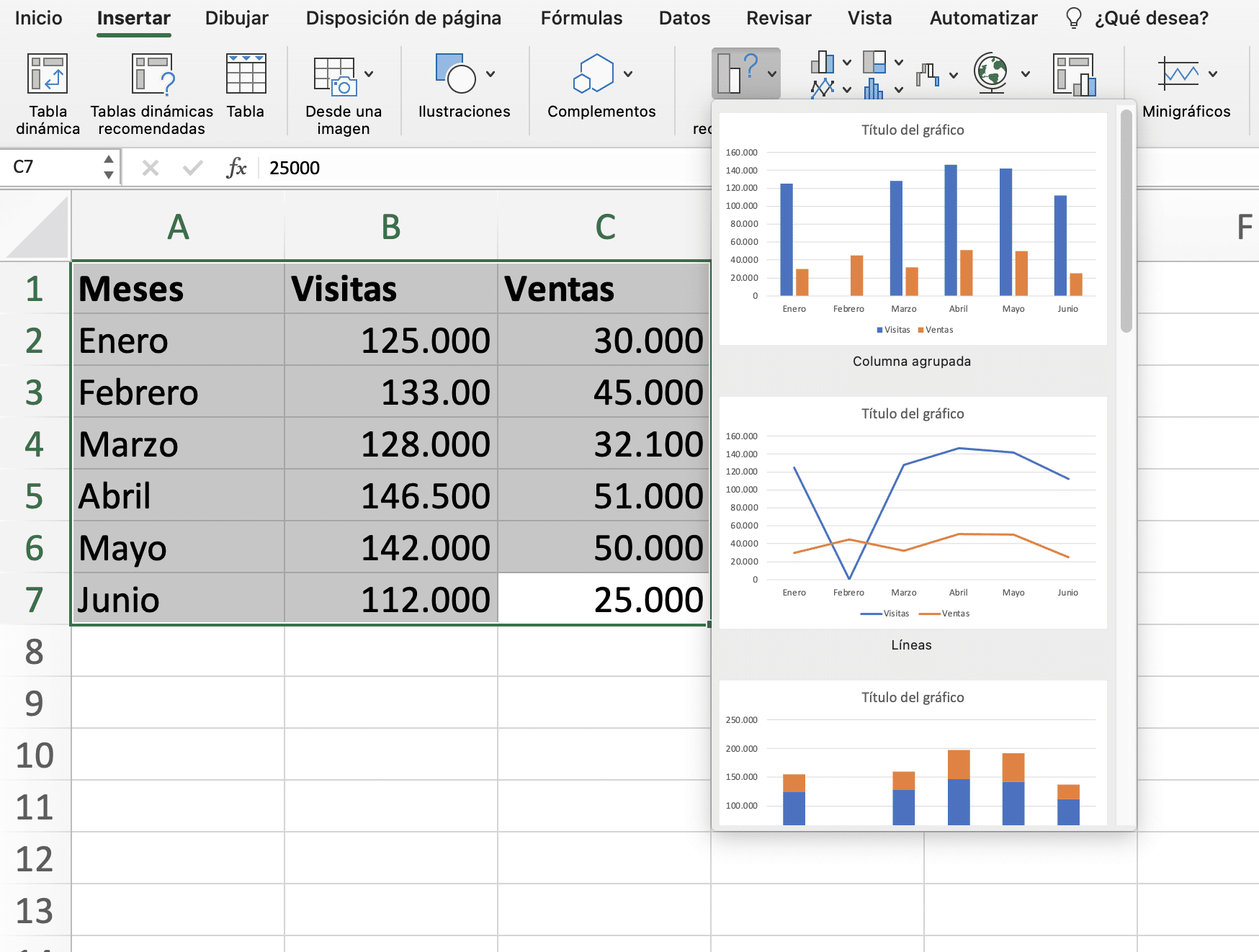 Crear gráfico en Excel paso a paso.