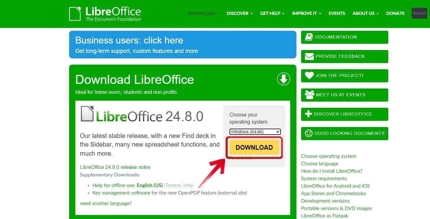 LibreOffice Download Button