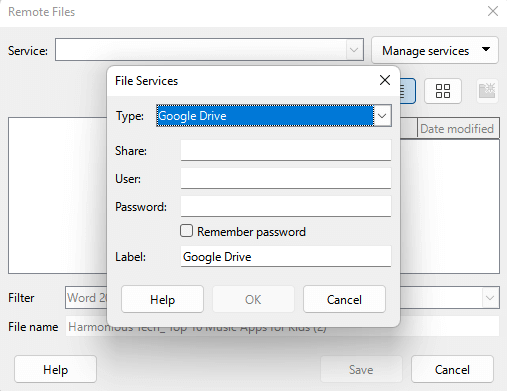 LibreOffice Manual File Sharing