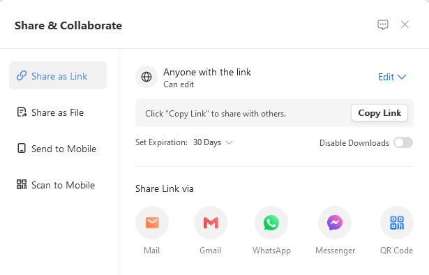 WPS Office File sharing and Permissions