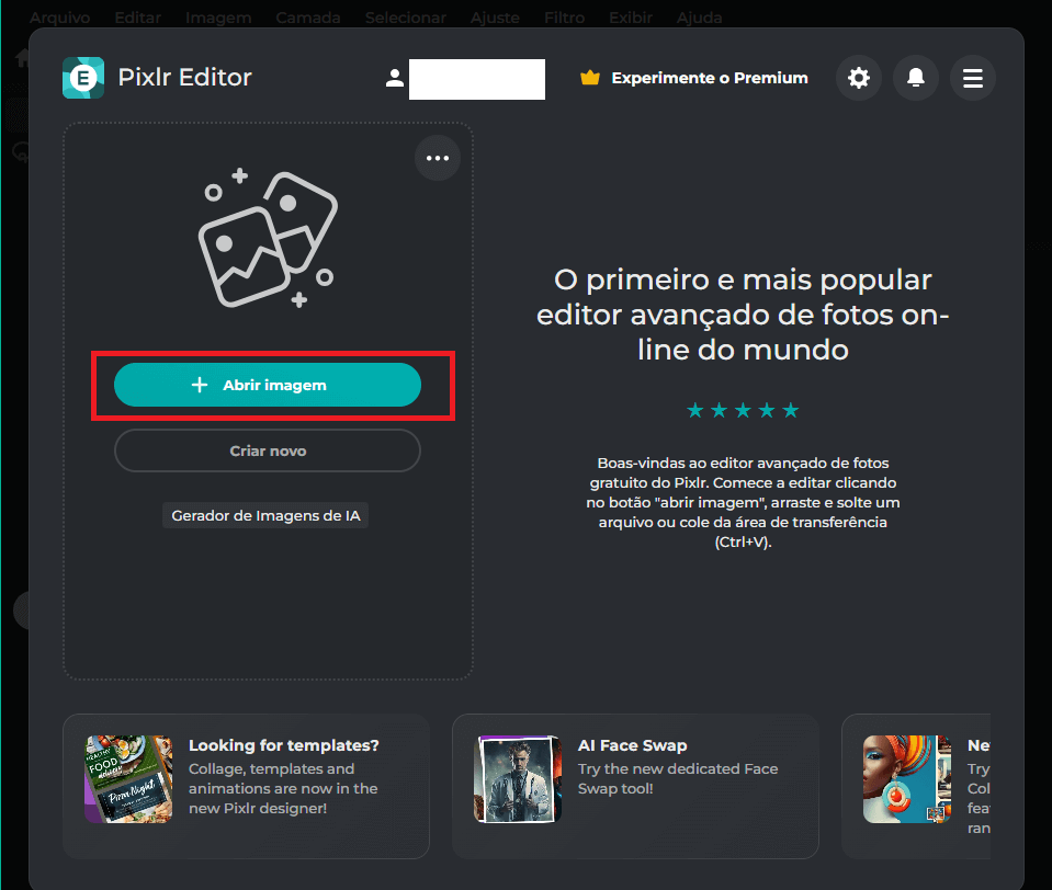 Carregar imagem no Editor Pixlr