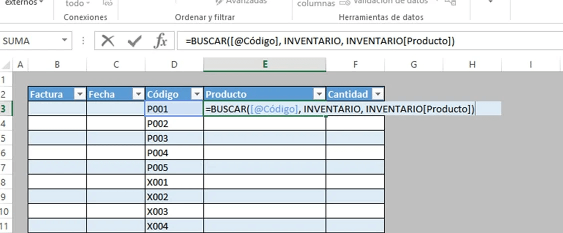 Buscar datos en inventario de Excel.