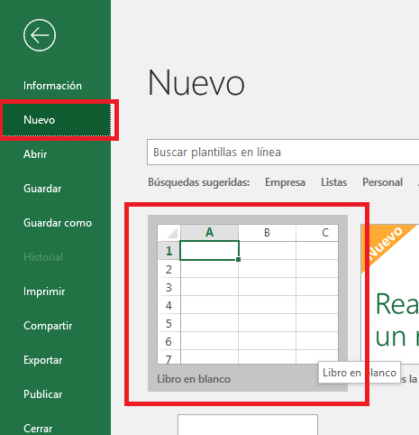Nueva hoja de Excel.