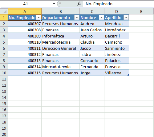 Encabezados personalizados en Excel.