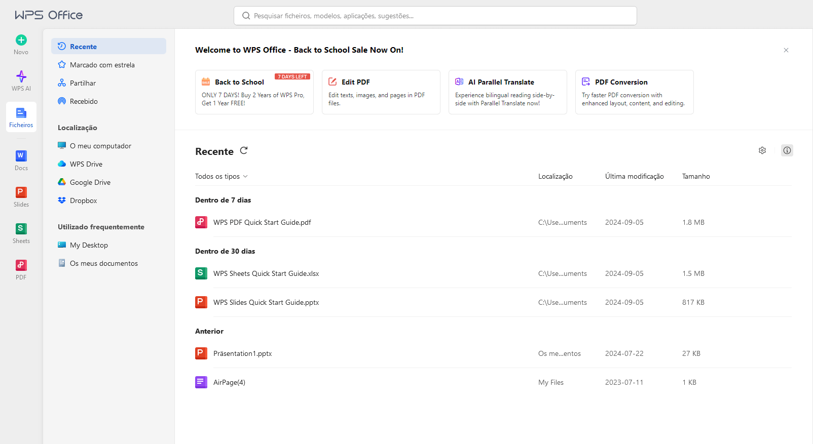 Interface do WPS Office