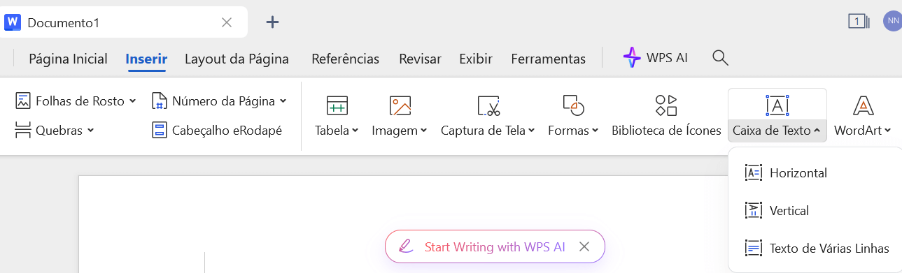 criando caixa de texto no wps