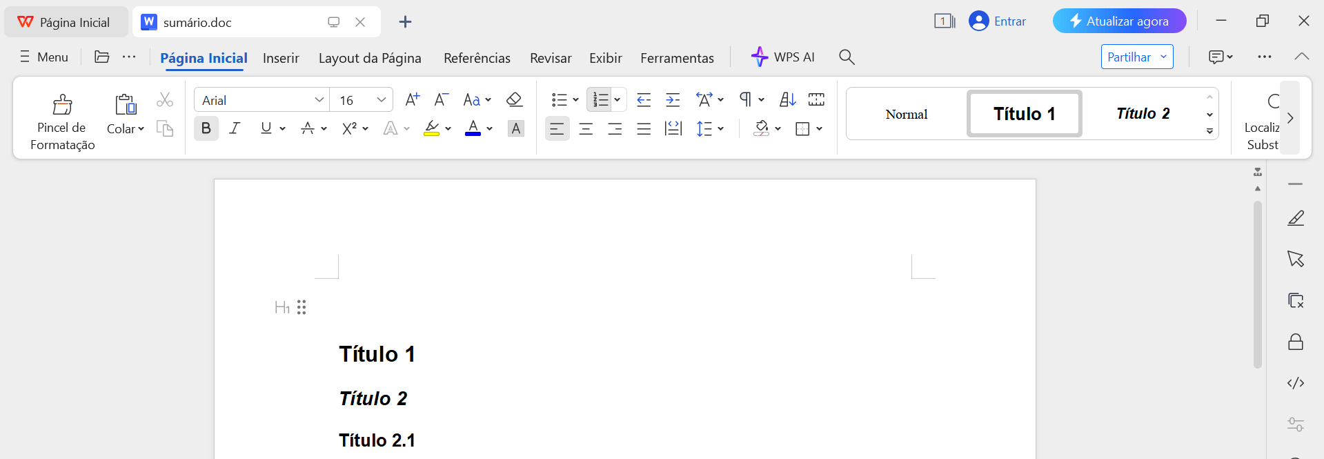 interface do editor de textos do WPS Office