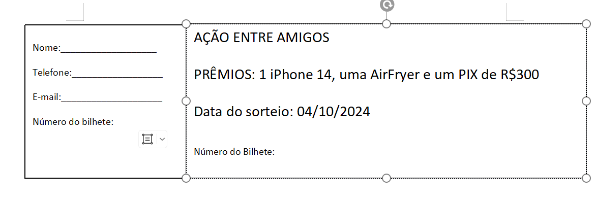 preenchendo os dados da rifa