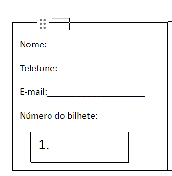 número automático no bilhete