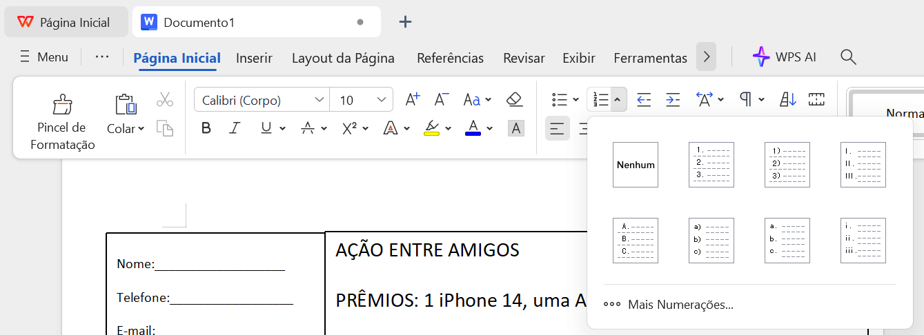 ferramentas de numeração