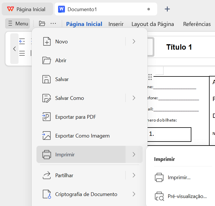 impressão no WPS