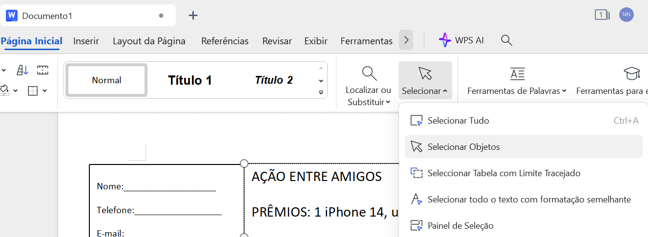 selecionando objetos