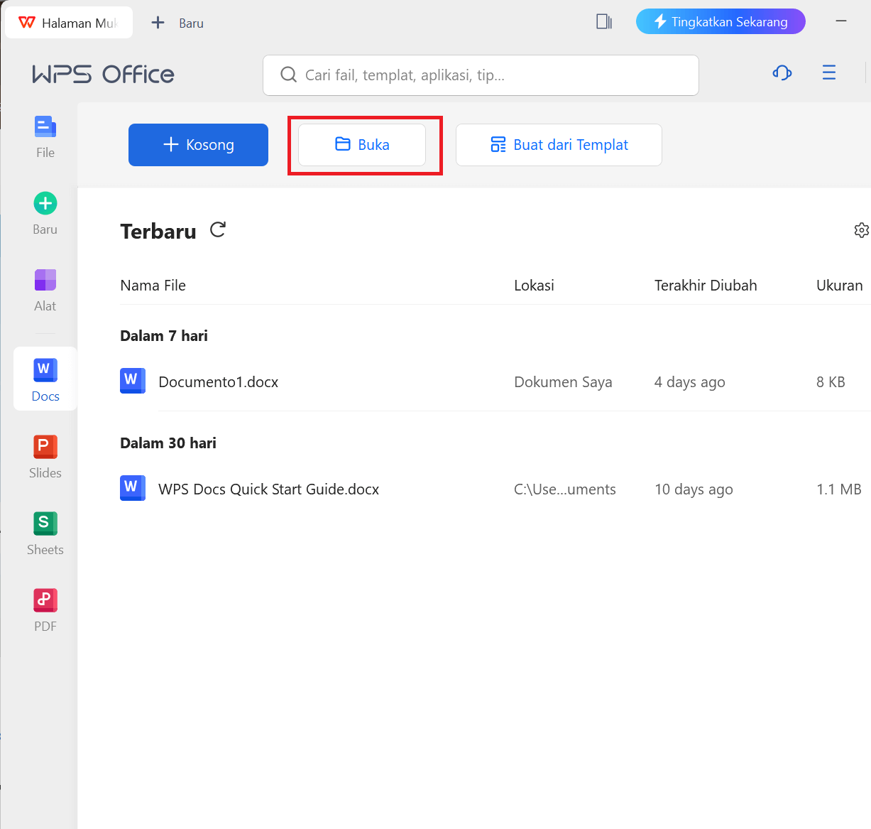 Opsi File di WPS Office