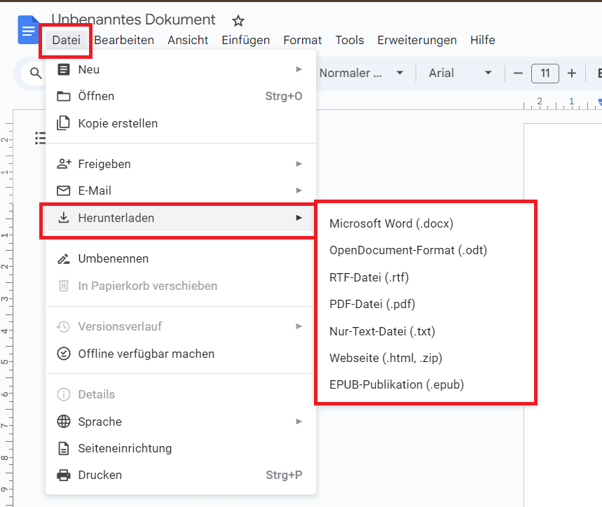 Herunterladen und das gewünschte Format wählen