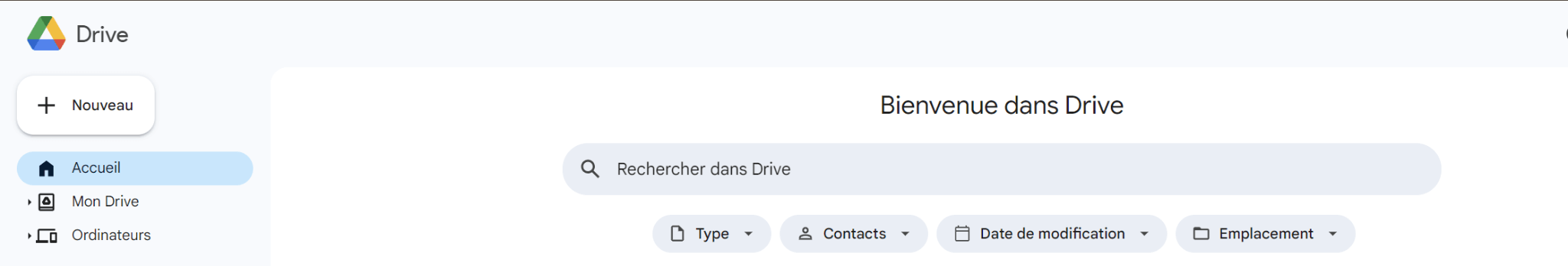 Page d'accueil Google Drive