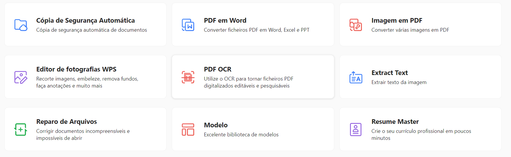 menu de ferramentas do WPS