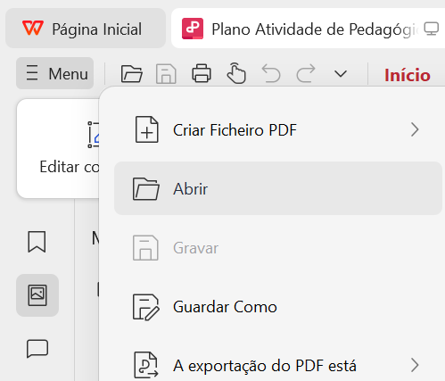exportação de pdf para texto no menu do WPS