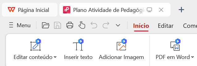 botão de editar conteúdo de PDF no WPS
