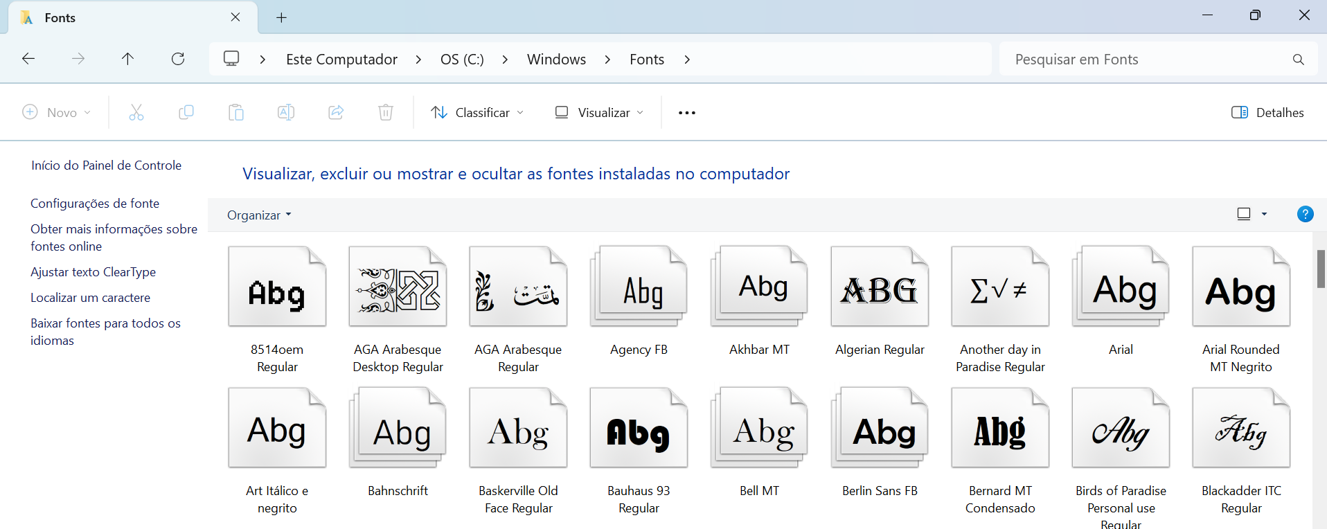 pasta de fontes do windows