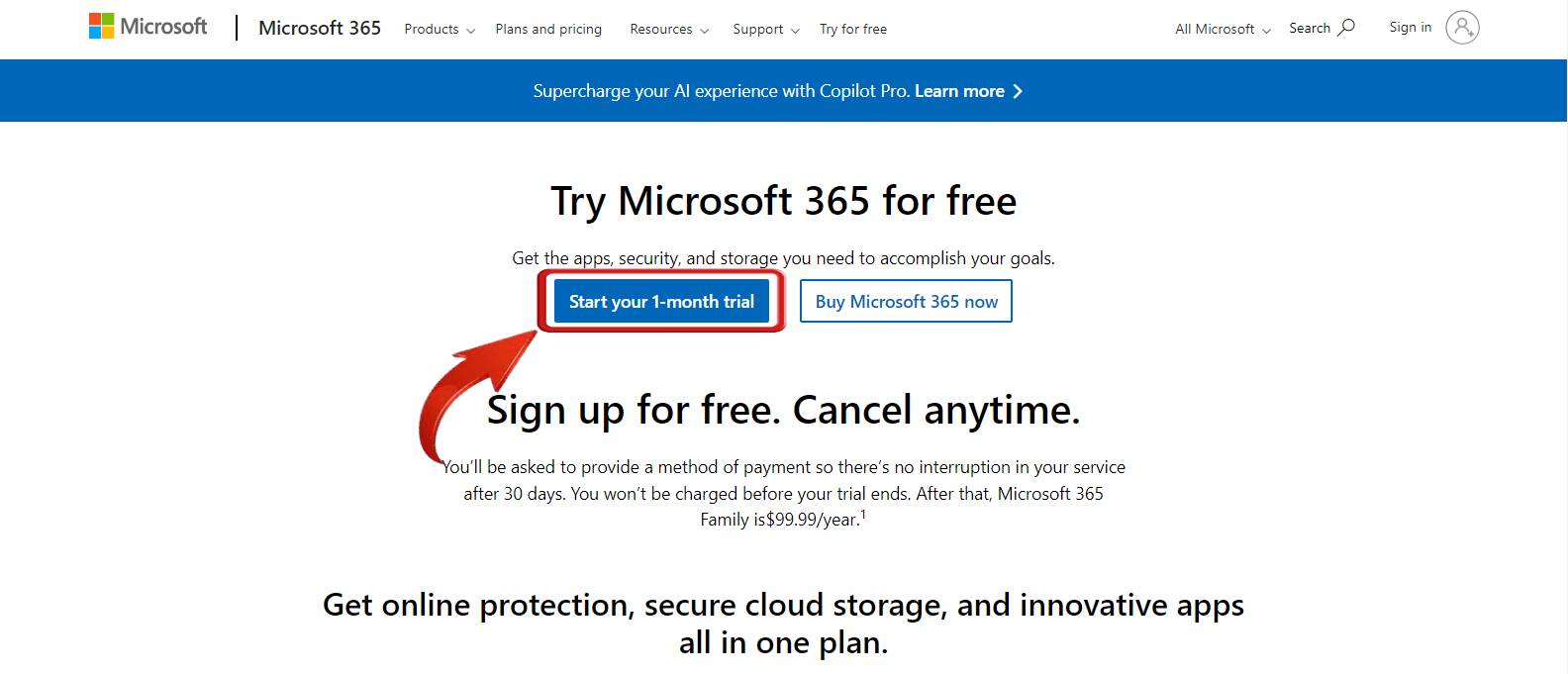 Microsoft 365トライアルページ