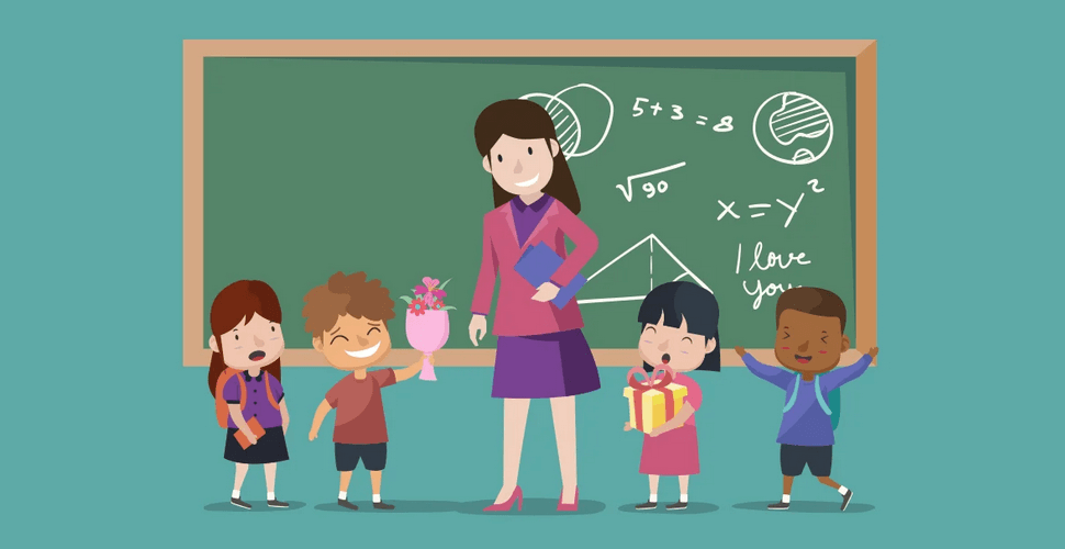 ilustração de sala de aula infantil.