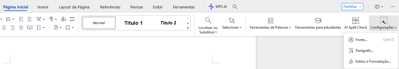 Configuração geral dos parágrafos