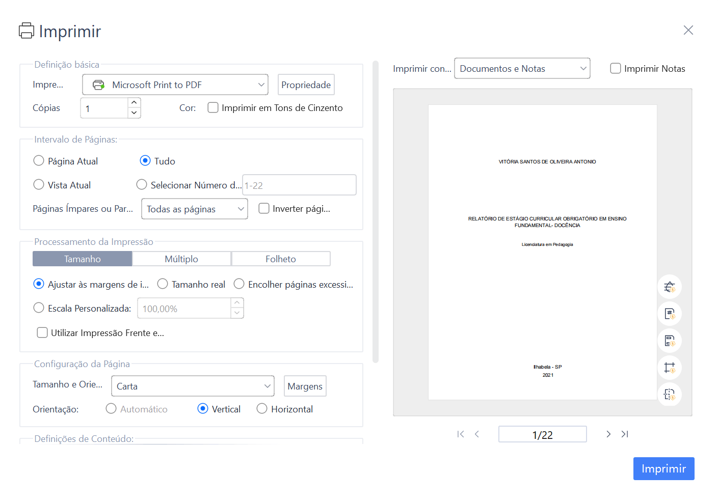 configurações de impressão no WPS Office