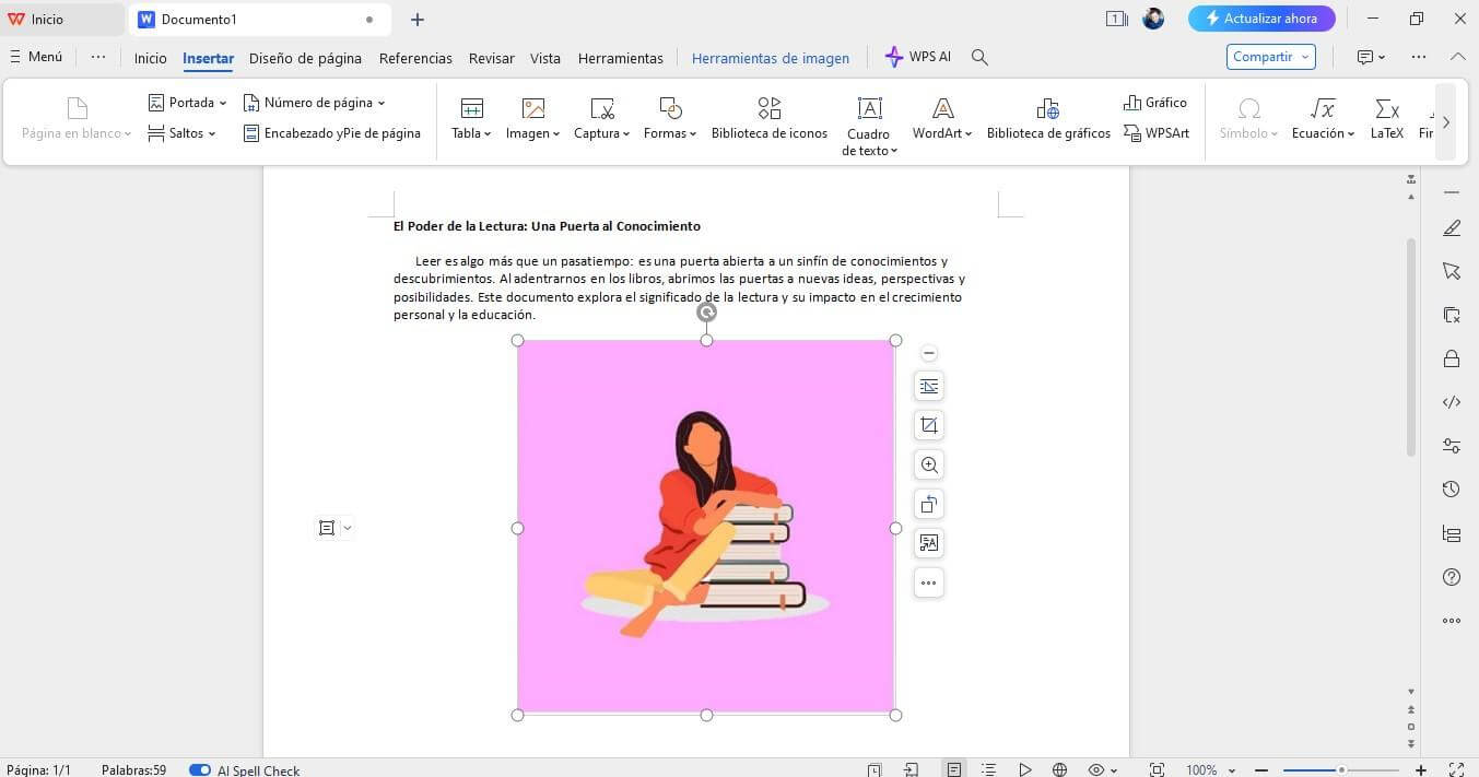 Imagen insertada en documento Word en WPS Writer
