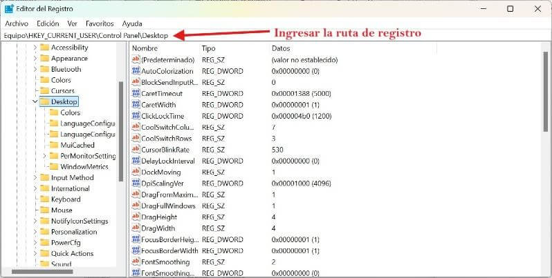 Introducir ruta del escritorio
