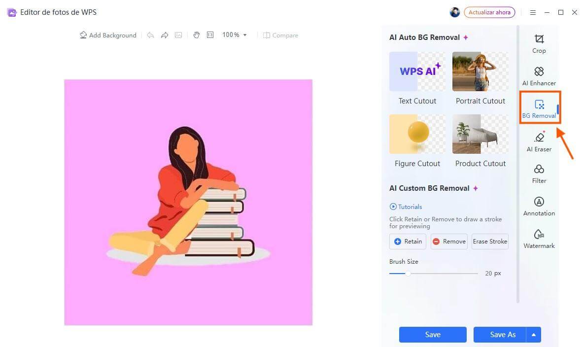 Herramienta “Eliminador BG “del Editor de WPS Photos