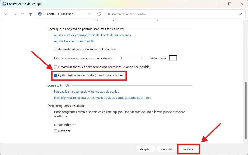 Quitar las imágenes de fondo (cuando sea posible)