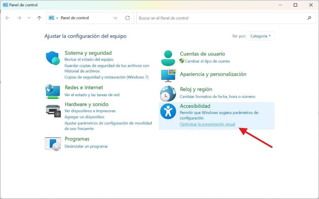 Opción Optimizar la presentación visual