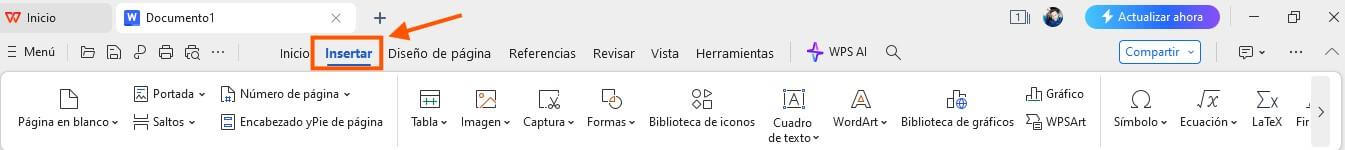 WPS Writer Insert Tab
